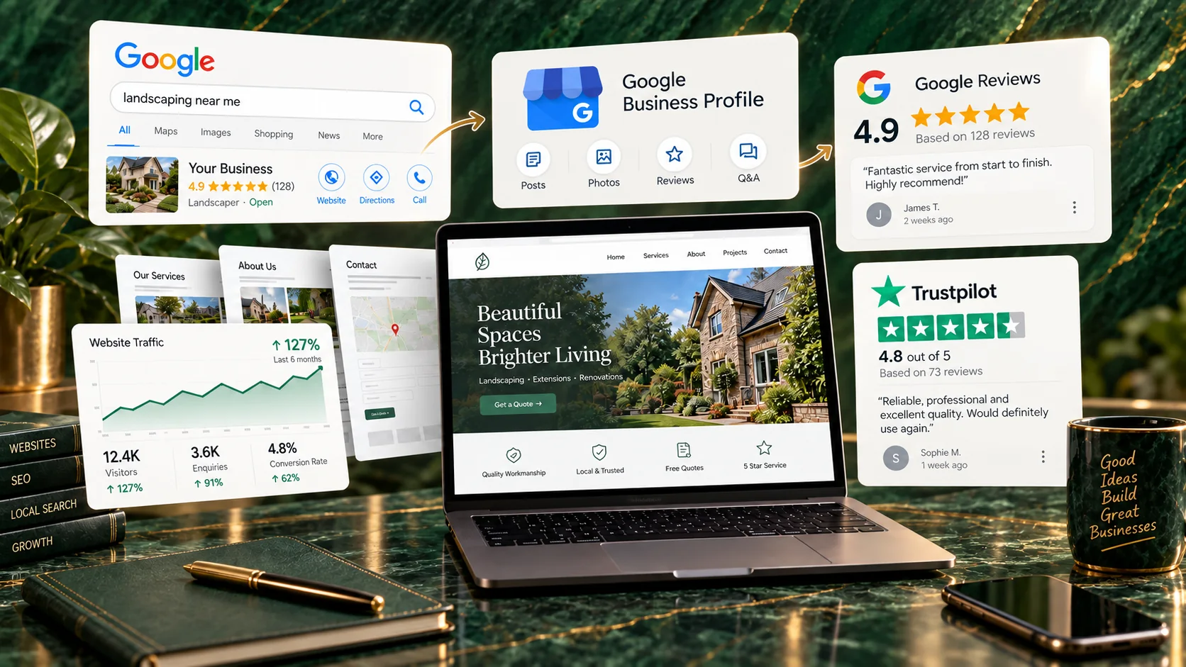 Local business growth across websites, Google visibility, reviews and customer journeys